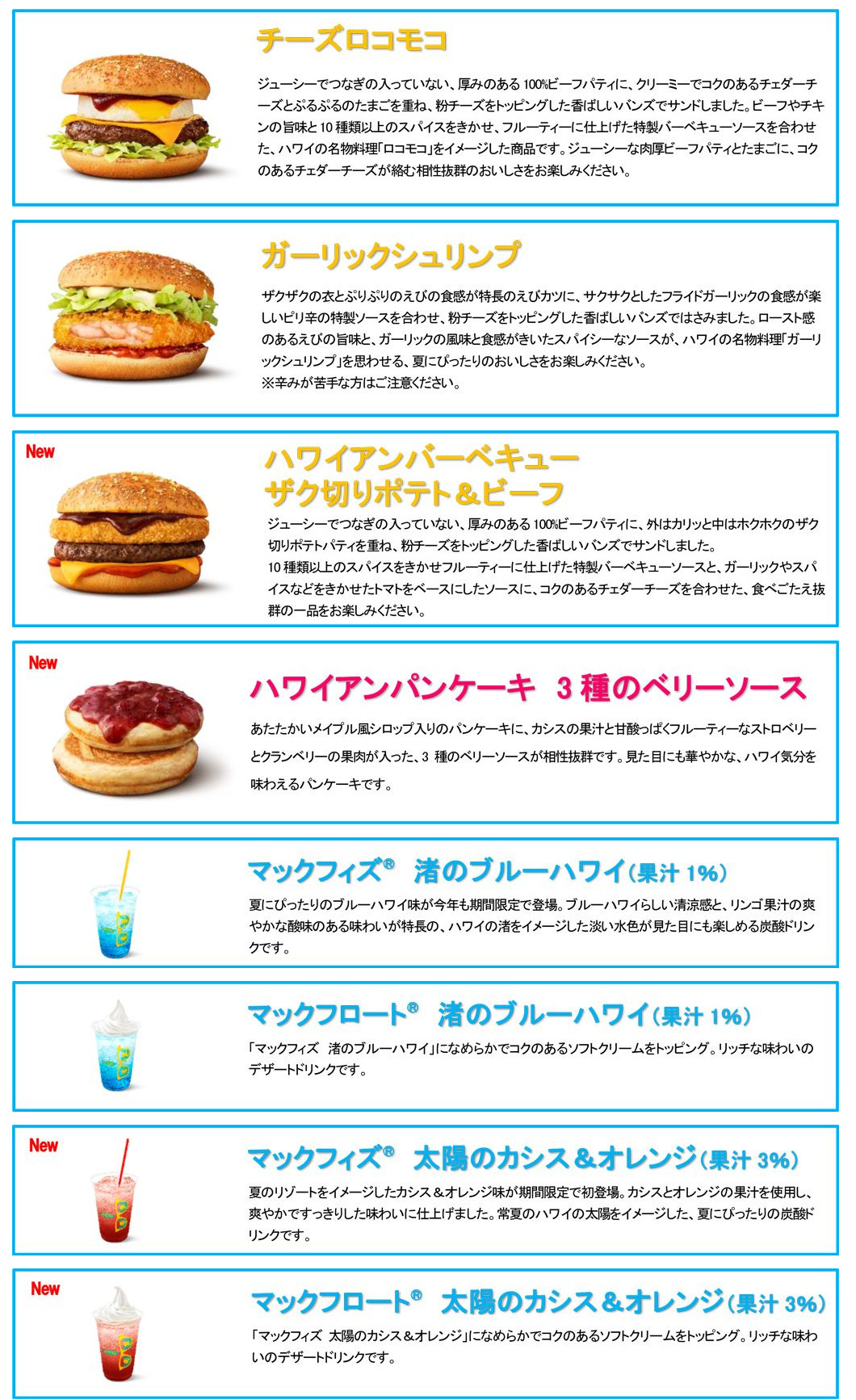 マクドナルド 21年7月28日 9月上旬 全8種類のハワイアンメニューを発売 ファストランチボックス